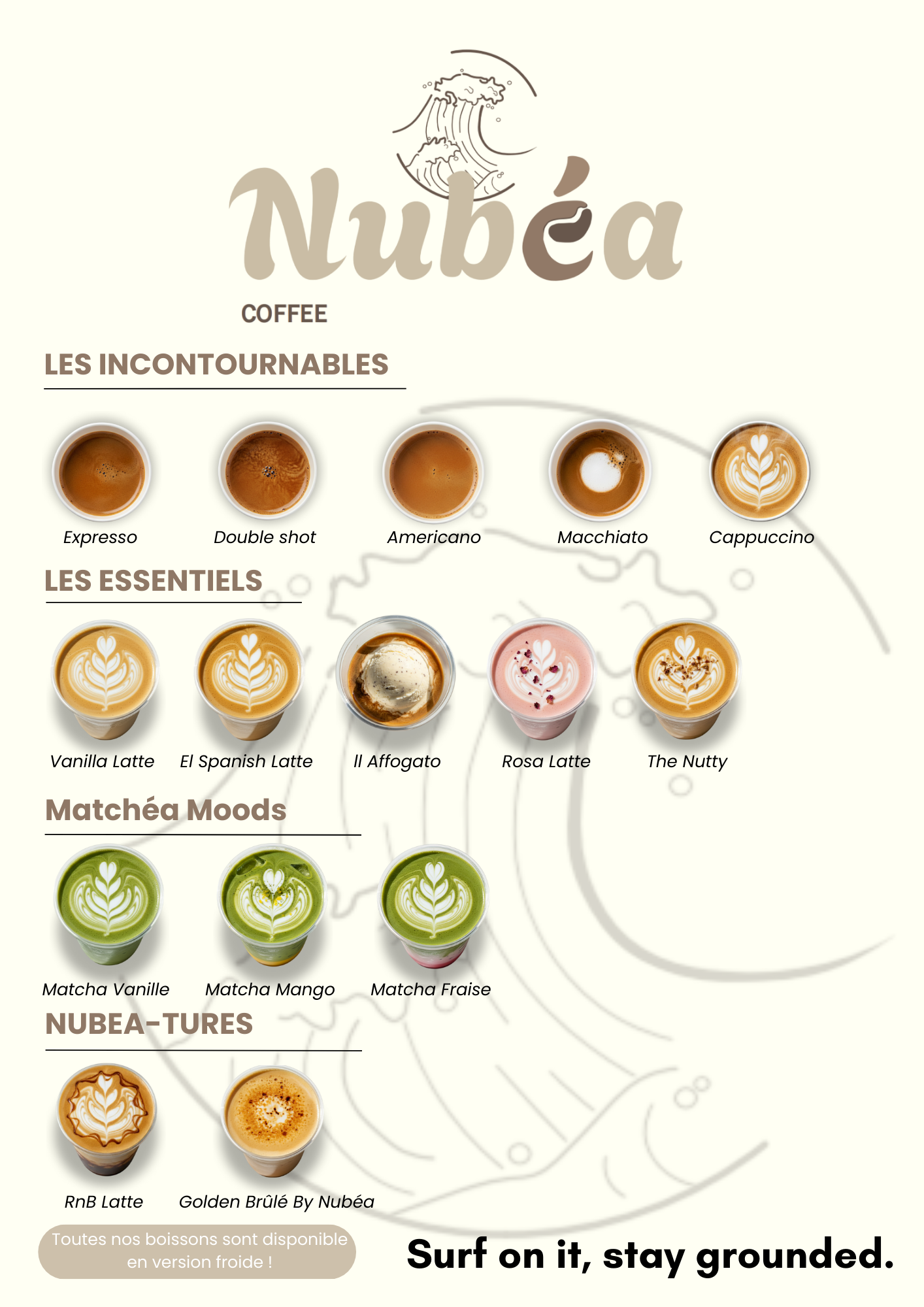 Menu complet des boissons Nubéa Coffee (Mobile)